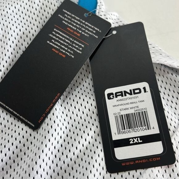 And1 Mens Basketball Tank Top 2XL White Mesh w/ Blue Trim - Picture 6 of 8